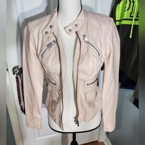 New York & company baby pink leather jacket